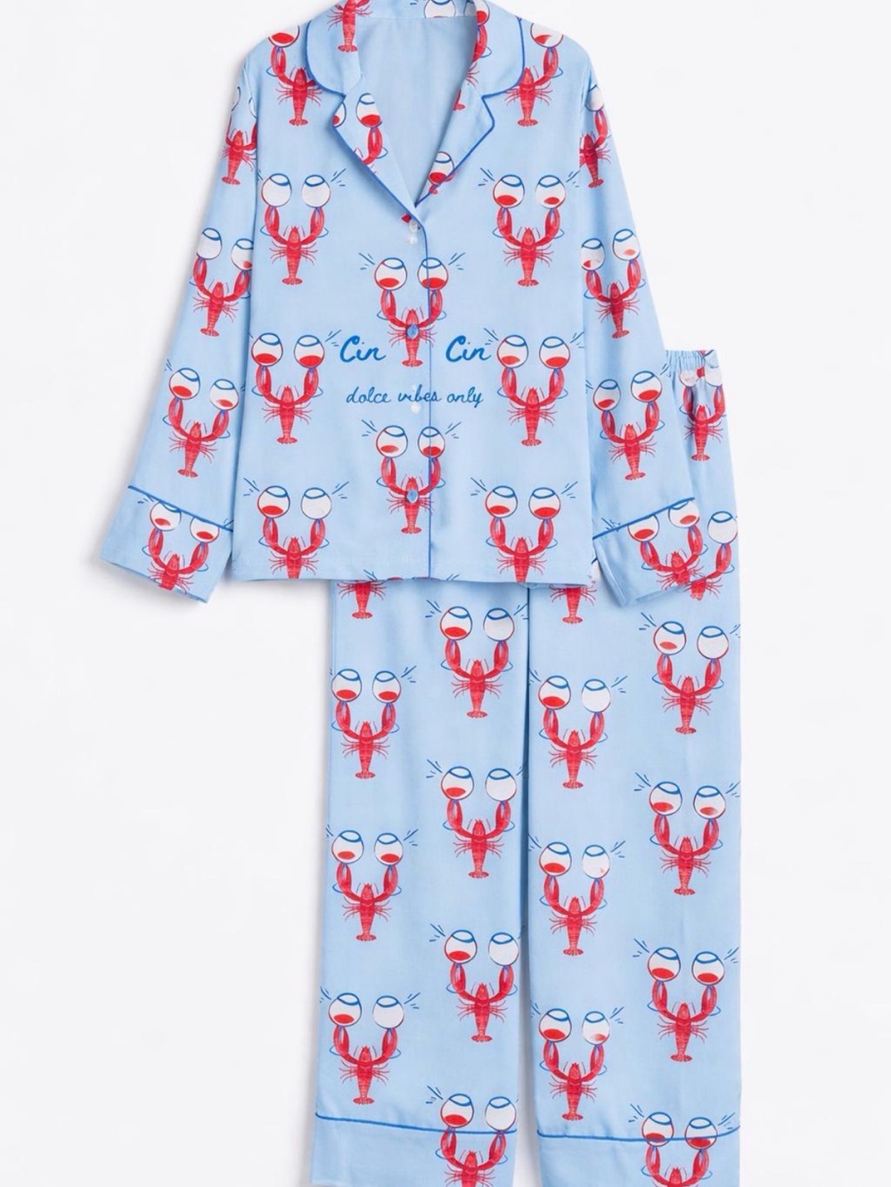 Light Blue Satin Lobster Print Sleepwear Set